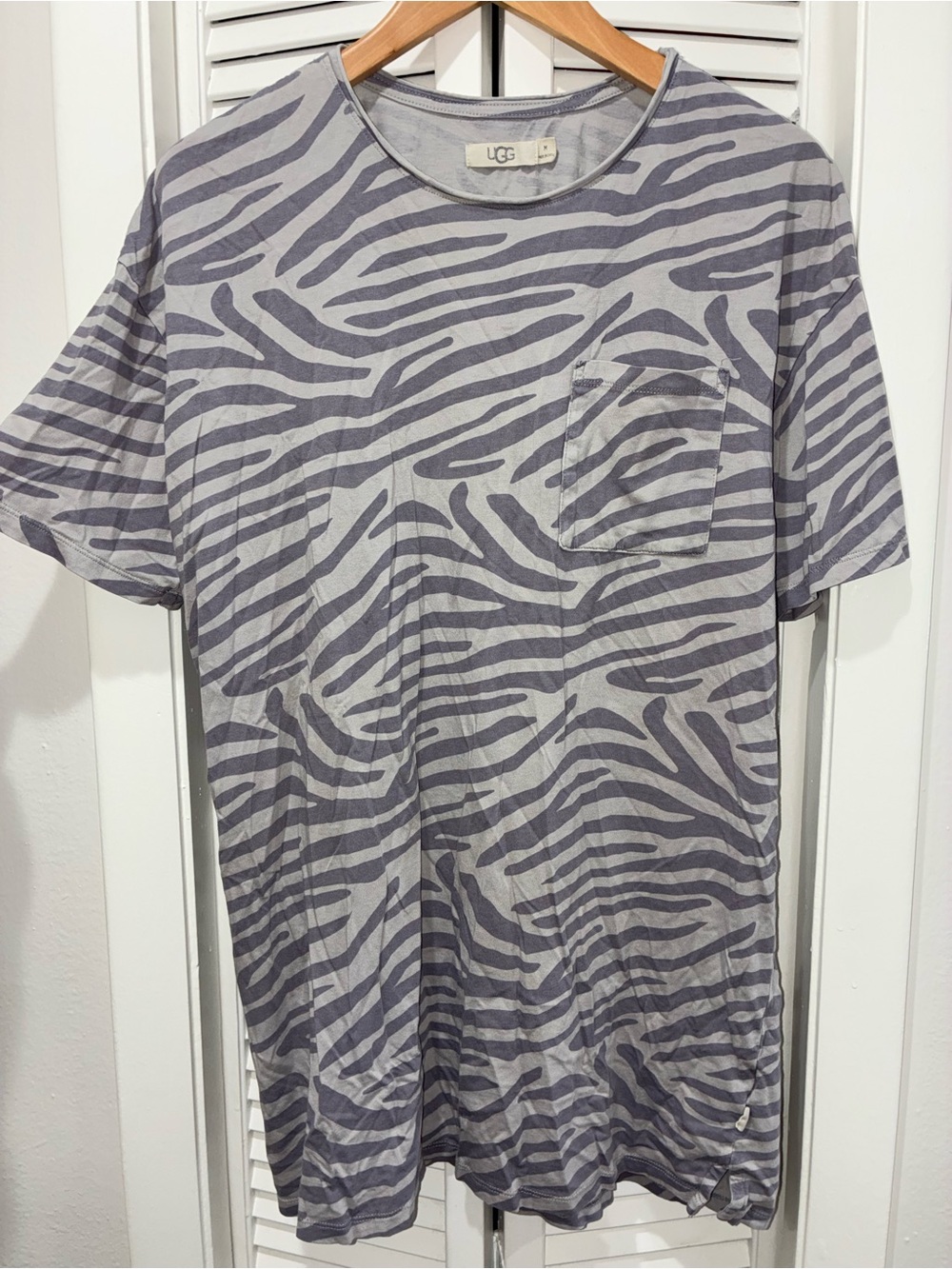 UGG Gray and Charcoal Zebra-Print Short Sleeve Pocket Tee